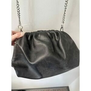 Black Ruched Clutch Bag with Silver Chain Strap Evening Party‎ Purse